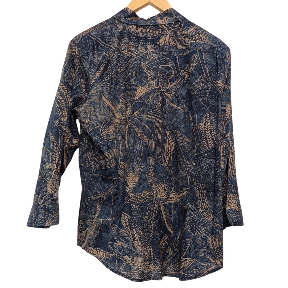 NWT Lauren Ralph Lauren Button Down Indigo Multi Batik Floral Print Shirt - XL - Picture 3 of 9